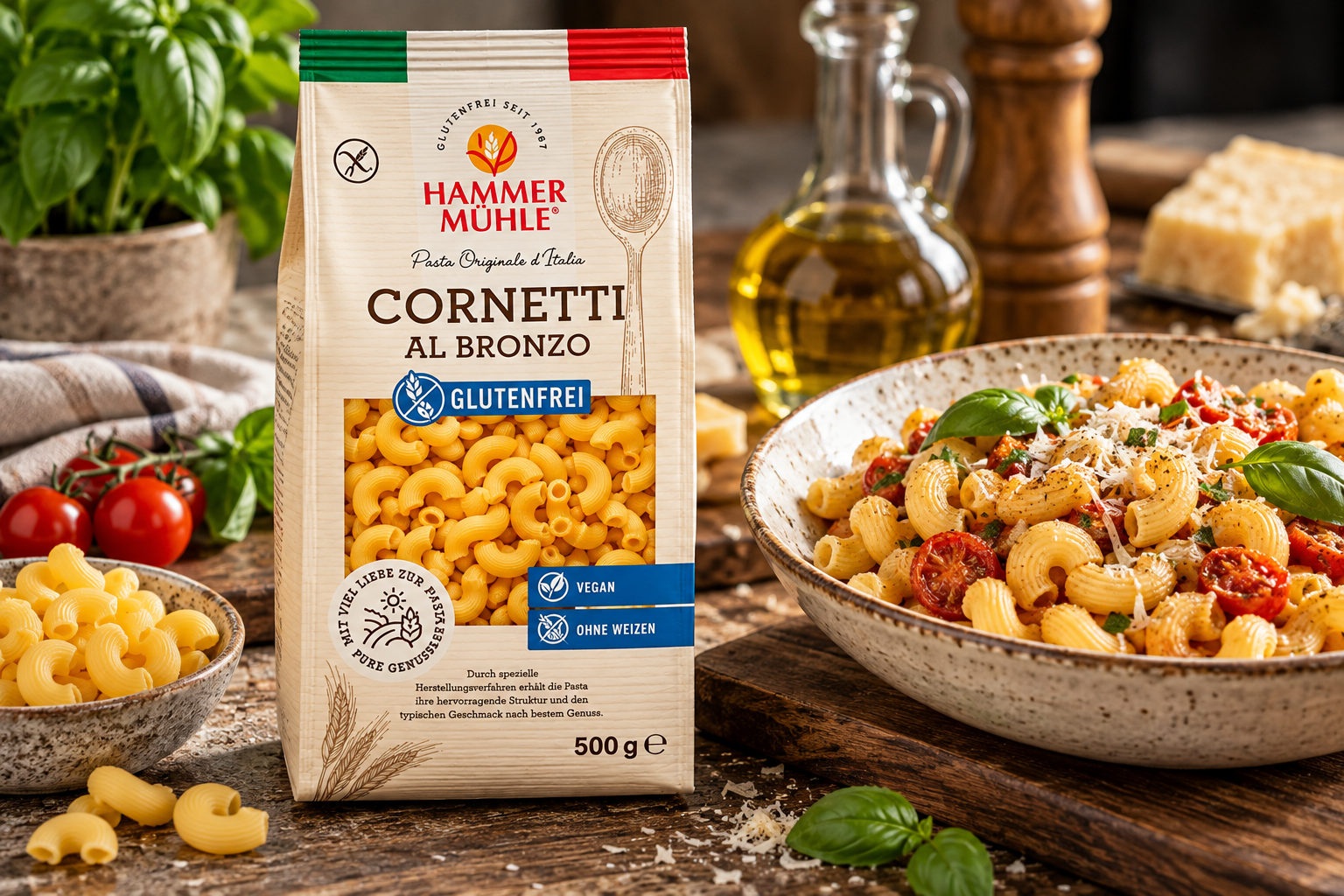 Bezlepkové těstoviny, CORNETTI (kolínka) Al Bronzo, rýže kukuřice, 500 g, eshop.celiakarna.cz